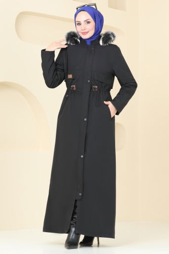 moda selvim Coat 0857MSA980 Black - Thumbnail