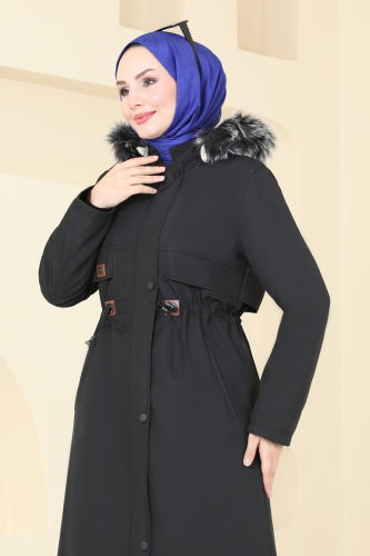 moda selvim Coat 0857MSA980 Black - Thumbnail