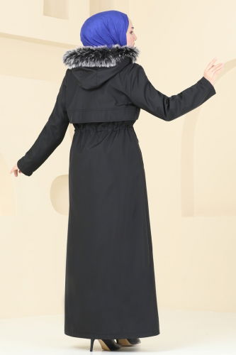 moda selvim Coat 0857MSA980 Black - Thumbnail