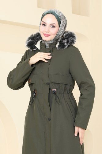 moda selvim Coat 0857MSA980 Khaki - Thumbnail