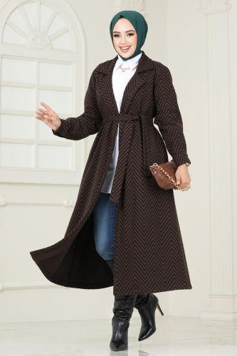 moda selvim Coat 1095BRZ597 Brown - Thumbnail