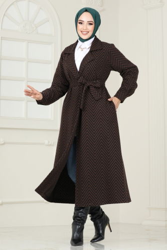 moda selvim Coat 1095BRZ597 Brown - Thumbnail