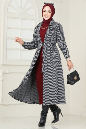 moda selvim Coat 1095BRZ597 Gray - Thumbnail