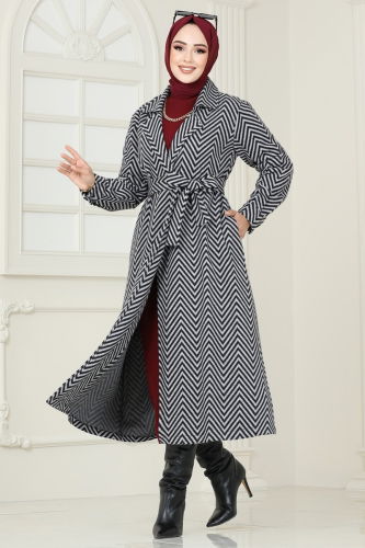 moda selvim Coat 1095BRZ597 Gray - Thumbnail