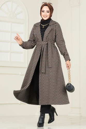 moda selvim Coat 1095BRZ597 Latte - Thumbnail