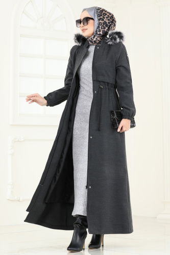 moda selvim Coat 1114OZT1013 Anthracite - Thumbnail