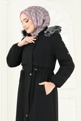 moda selvim Coat 1114OZT1013 Black - Thumbnail