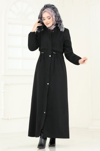 moda selvim Coat 1114OZT1013 Black - Thumbnail