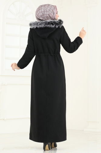 moda selvim Coat 1114OZT1013 Black - Thumbnail