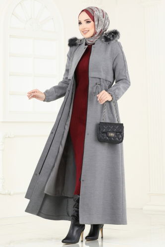 moda selvim Coat 1114OZT1013 Gray - Thumbnail