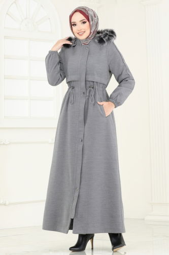 moda selvim Coat 1114OZT1013 Gray - Thumbnail