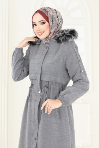 moda selvim Coat 1114OZT1013 Gray - Thumbnail