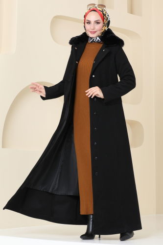 moda selvim Coat 1121OZT1013 Black - Thumbnail