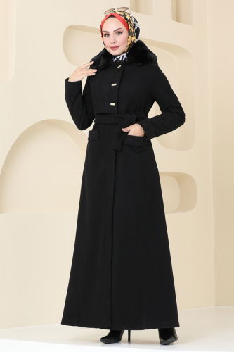 moda selvim Coat 1121OZT1013 Black - Thumbnail