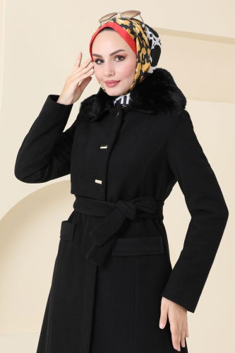 moda selvim Coat 1121OZT1013 Black - Thumbnail