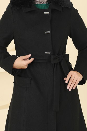moda selvim Coat 1121OZT1013 Black - Thumbnail