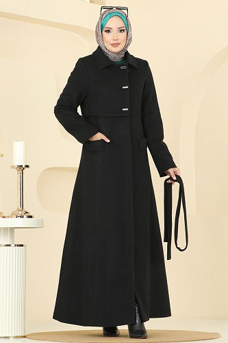 moda selvim Coat 1121OZT1013 Black - Thumbnail