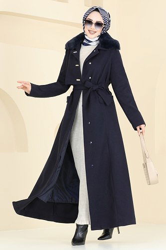 moda selvim Coat 1121OZT1013 Dark Navy Blue - Thumbnail