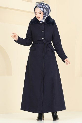 moda selvim Coat 1121OZT1013 Dark Navy Blue - Thumbnail