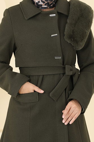 moda selvim Coat 1121OZT1013 Khaki - Thumbnail