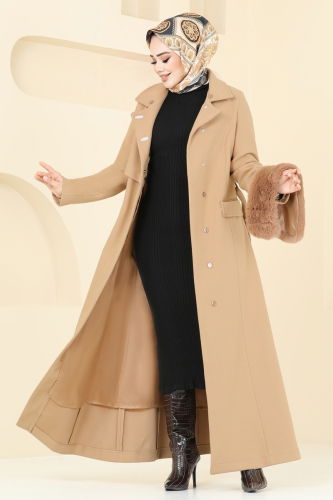 moda selvim Coat 1121OZT1013 Latte - Thumbnail