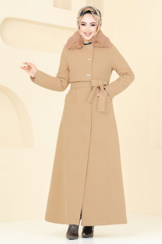 moda selvim Coat 1121OZT1013 Latte - Thumbnail