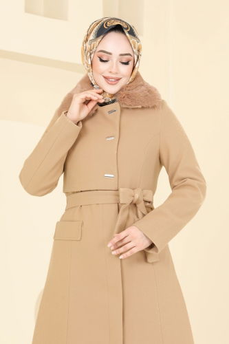 moda selvim Coat 1121OZT1013 Latte - Thumbnail