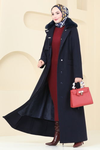 moda selvim Coat 1121OZT1013 Navy Blue - Thumbnail