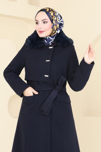 moda selvim Coat 1121OZT1013 Navy Blue - Thumbnail