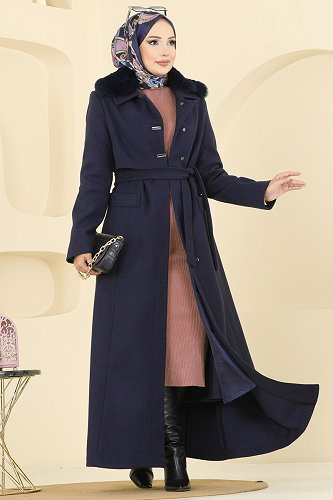 moda selvim Coat 1121OZT1013 Navy Blue - Thumbnail