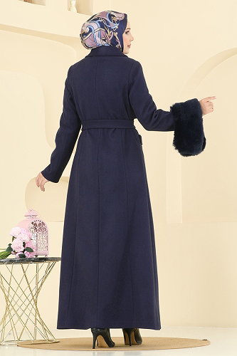 moda selvim Coat 1121OZT1013 Navy Blue - Thumbnail