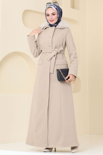 moda selvim Coat 1121OZT1013 Stone - Thumbnail