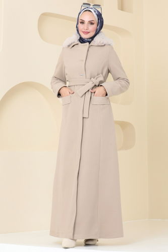 moda selvim Coat 1121OZT1013 Stone - Thumbnail