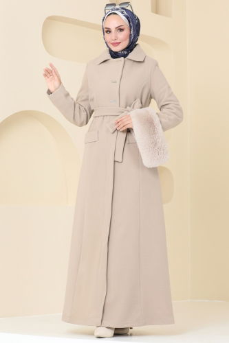 moda selvim Coat 1121OZT1013 Stone - Thumbnail