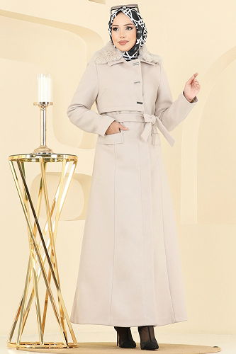 moda selvim Coat 1121OZT1013 Stone - Thumbnail