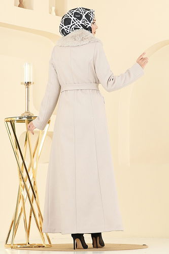 moda selvim Coat 1121OZT1013 Stone - Thumbnail