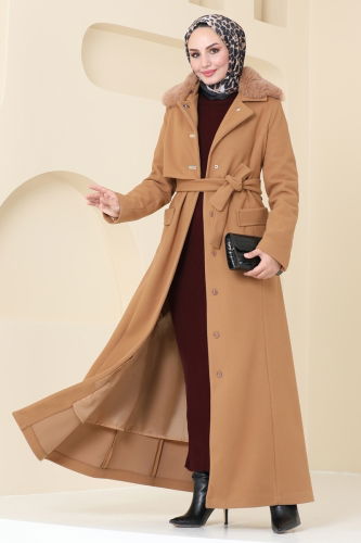 moda selvim Coat 1121OZT1013 Tan - Thumbnail