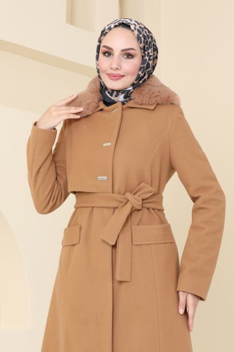 moda selvim Coat 1121OZT1013 Tan - Thumbnail