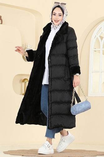 moda selvim Coat 1160YMC1171 Black - Thumbnail