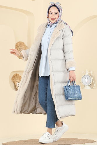 moda selvim Coat 1160YMC1171 Stone - Thumbnail