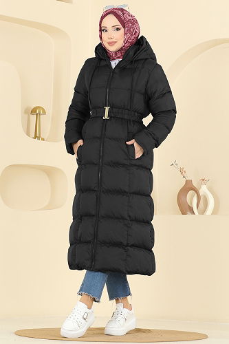 moda selvim معطف أسود 1161YMC1171 - Thumbnail