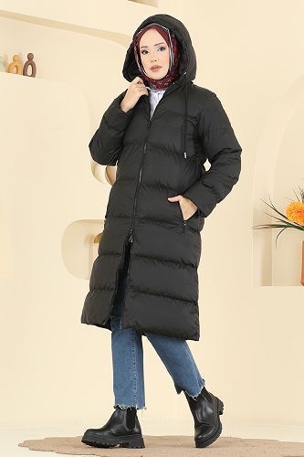 moda selvim معطف أسود 1162YMC1171 - Thumbnail