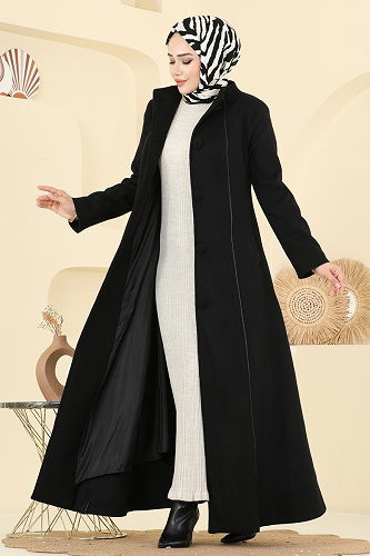 moda selvim Coat 1173OZT1013 Black - Thumbnail
