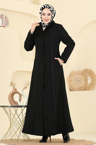 moda selvim Coat 1173OZT1013 Black - Thumbnail