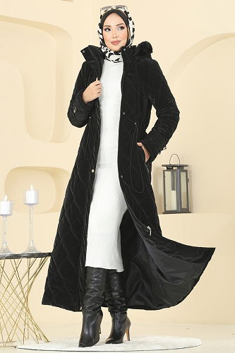 moda selvim Coat 1175OZT1013 Black - Thumbnail