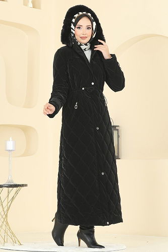 moda selvim Coat 1175OZT1013 Black - Thumbnail
