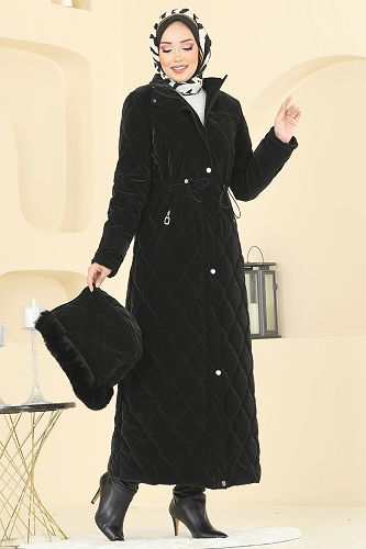 moda selvim Coat 1175OZT1013 Black - Thumbnail