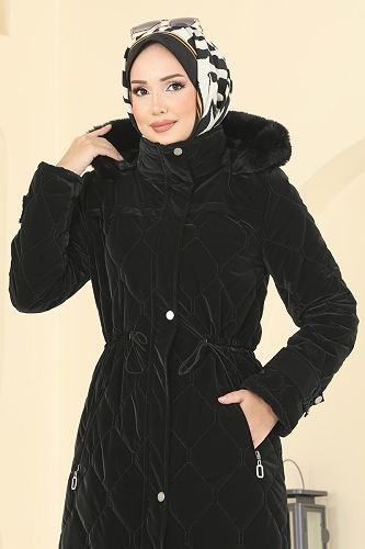 moda selvim معطف أسود 1175OZT1013 - Thumbnail