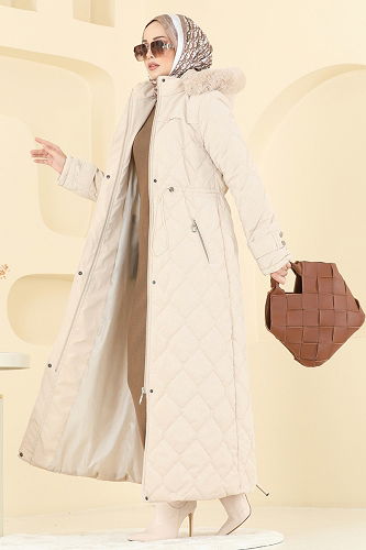 moda selvim Coat 1175OZT1013 Stone - Thumbnail