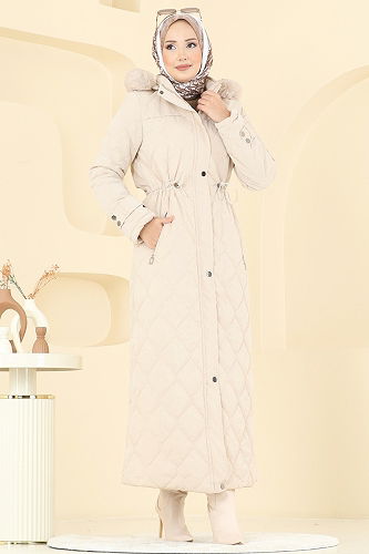 moda selvim Coat 1175OZT1013 Stone - Thumbnail